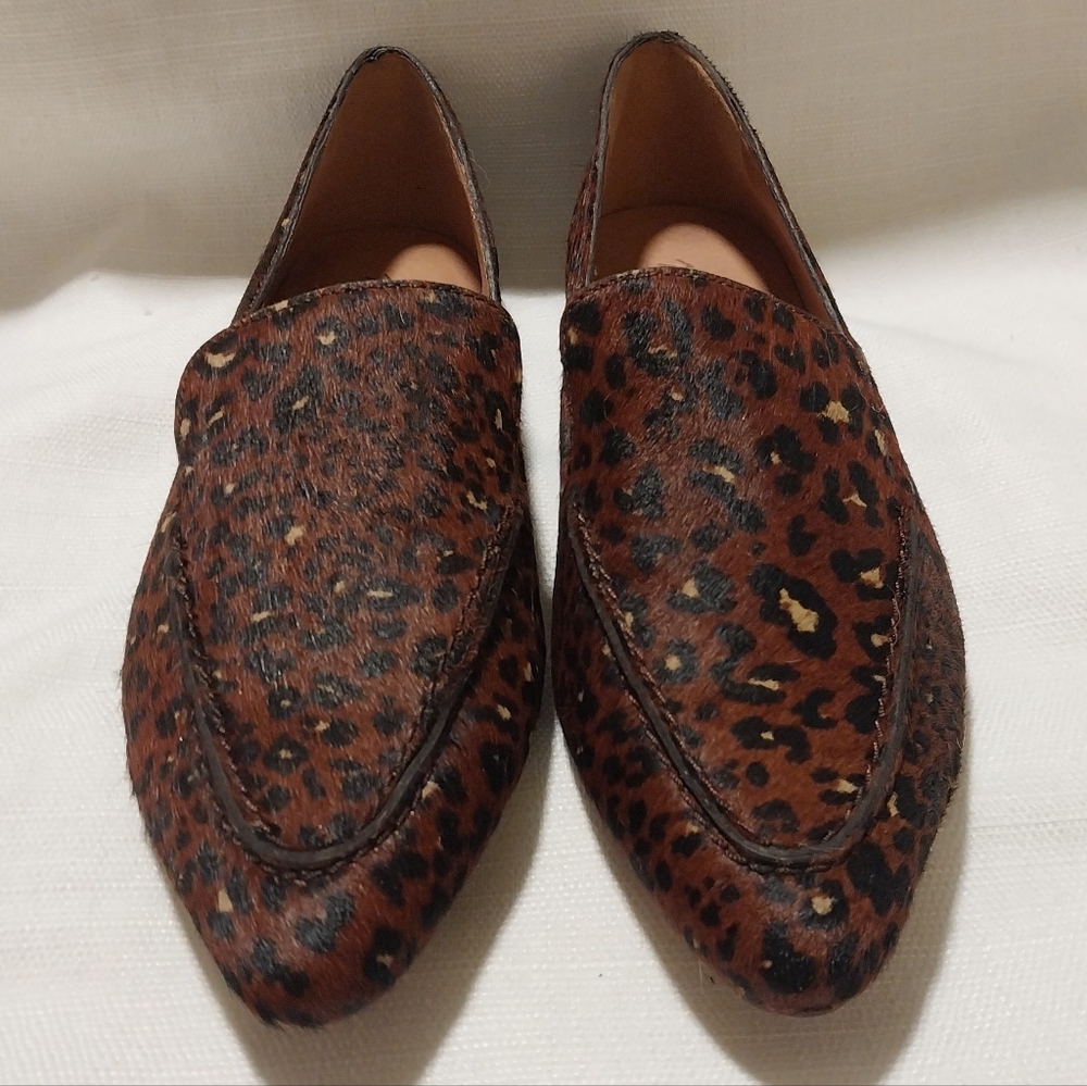 Madewell The Frances Brown & Tan Leopard Print Calf Hair Skimmer Loafers NWOB